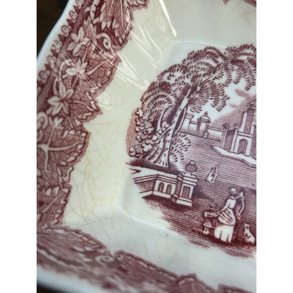 Set Of 2 Mason's Vista Red Pink Ironstone 4” Square Bowls Made in England READ - Picture 5 of 11